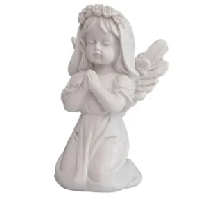 Statue ange, à genoux, en résine blanche