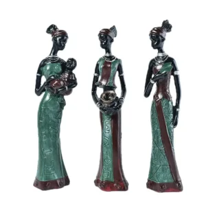 Statuette africaine, set de 3 pièces, en résine